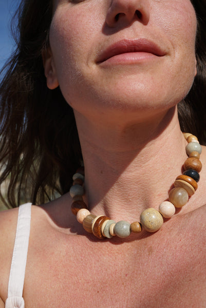 Wood and Jasper Necklace 16"