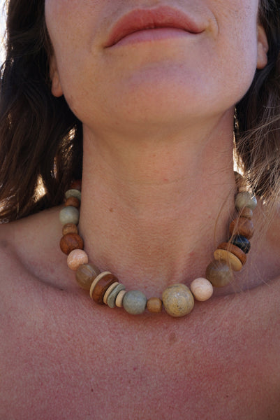 Wood and Jasper Necklace 16"